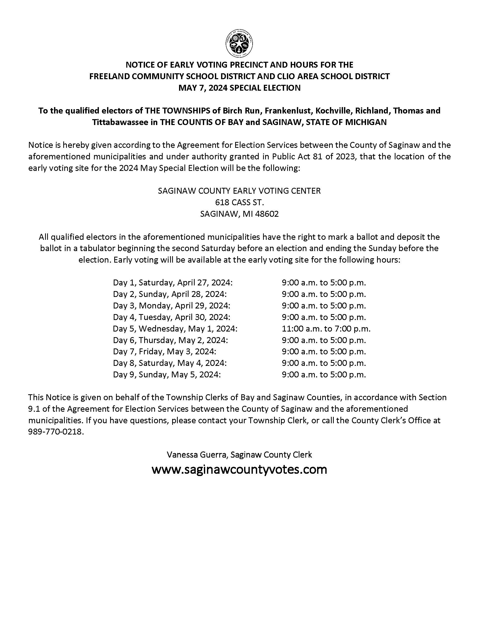5.7.24 Saginaw County Early Voting Notice